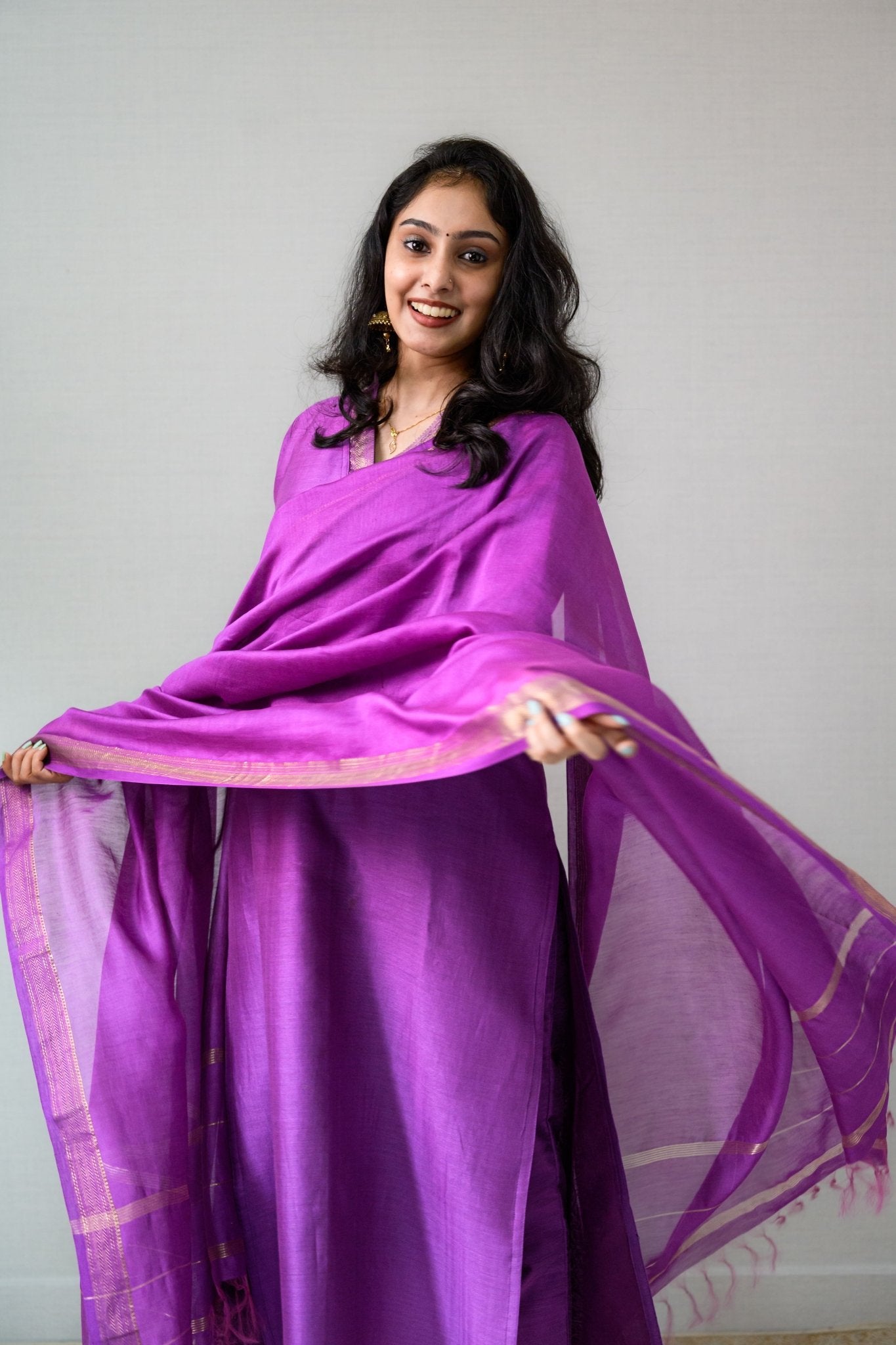 Lavender Maheshwari Silk Collar Kurta - Lobha Deepthis