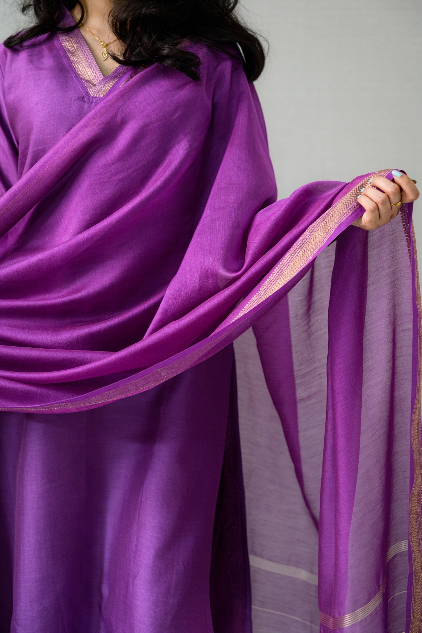 Lavender Maheshwari Silk Collar Kurta - Lobha Deepthis