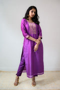 Lavender Maheshwari Silk Round Neck Kurta - Lobha Deepthis