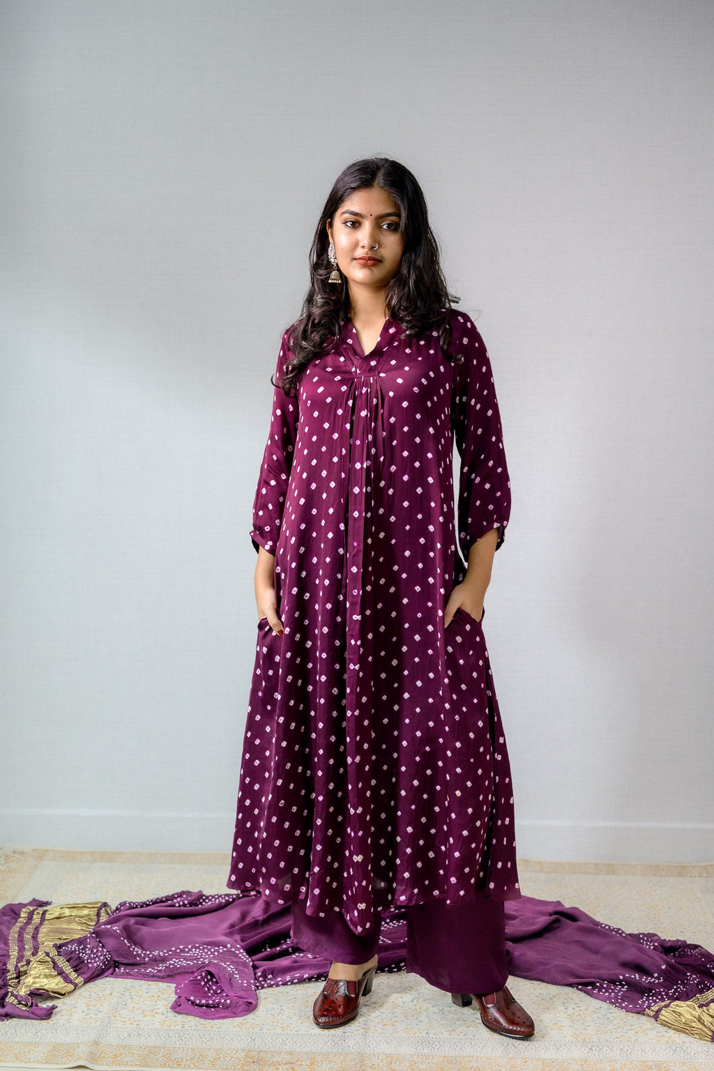 Lavender Rani Modal Bandhani Dress - Lobha Deepthis
