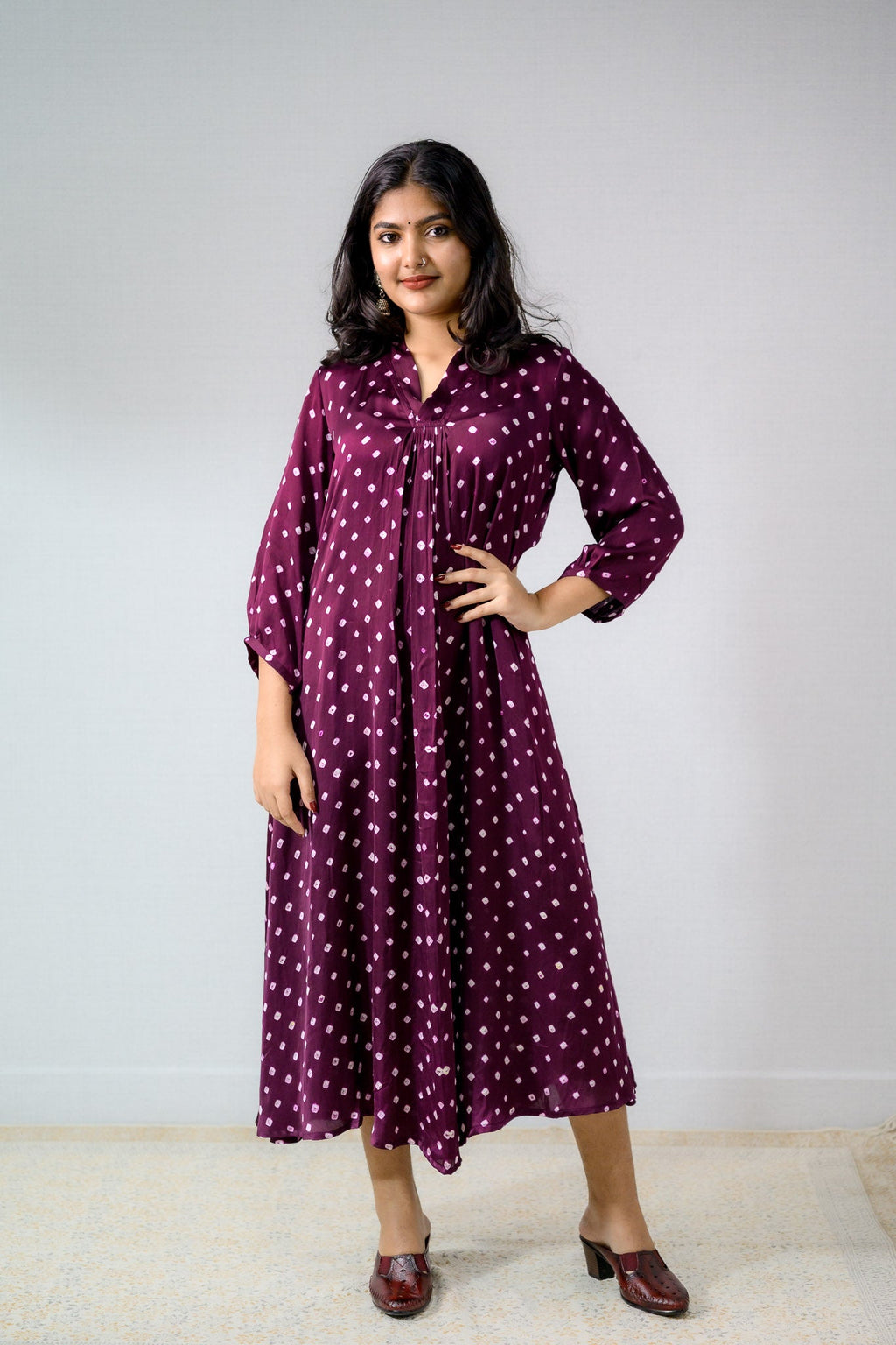 Lavender Rani Modal Bandhani Dress - Lobha Deepthis