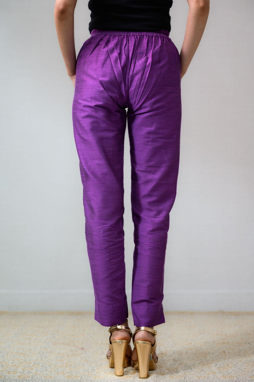 Lavender Slub Silk Pencil Pants - Lobha Deepthis