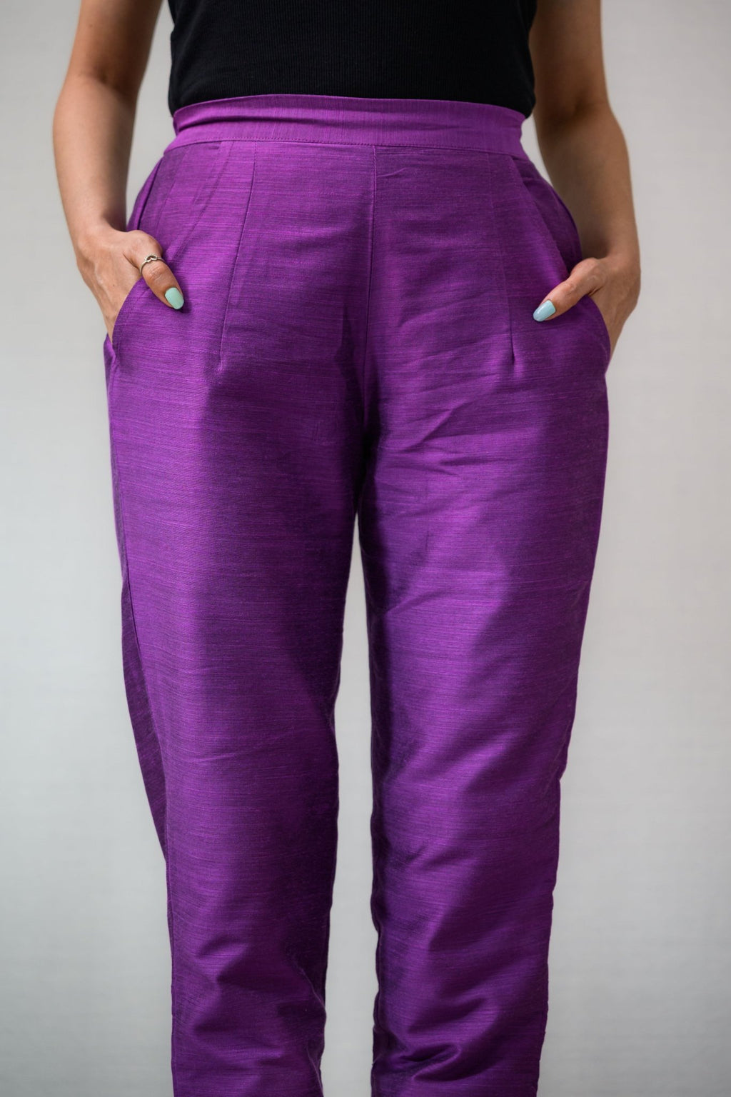 Lavender Slub Silk Pencil Pants - Lobha Deepthis