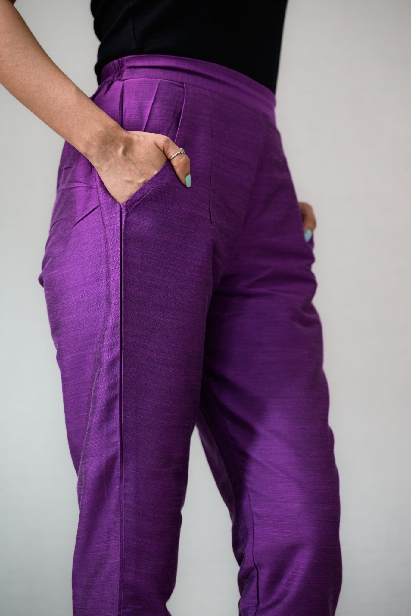 Lavender Slub Silk Pencil Pants - Lobha Deepthis