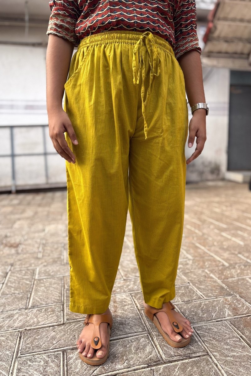 Lemon Yellow South Cotton Straight Pants - Lobha Deepthis