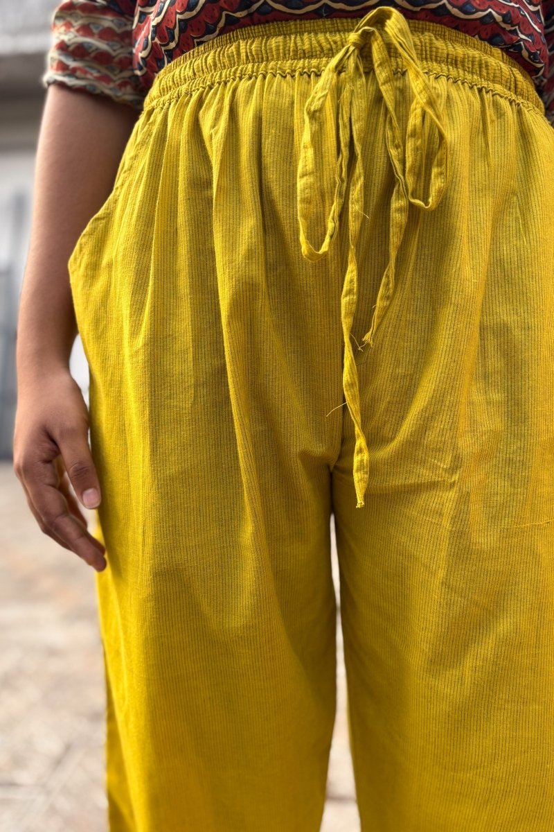 Lemon Yellow South Cotton Straight Pants - Lobha Deepthis