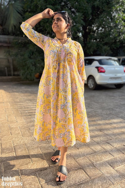 Lemonade Skies Sanganeri Dress - Lobha Deepthis