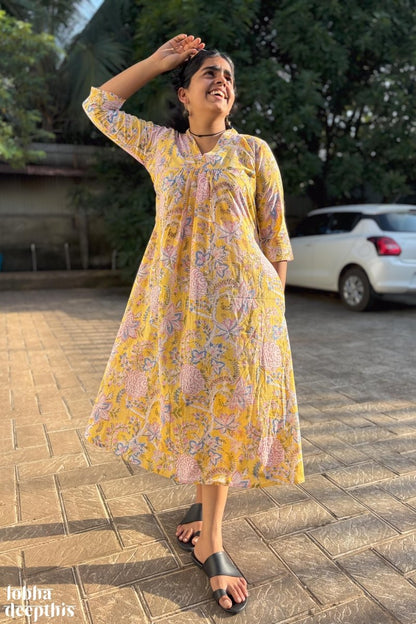 Lemonade Skies Sanganeri Dress - Lobha Deepthis