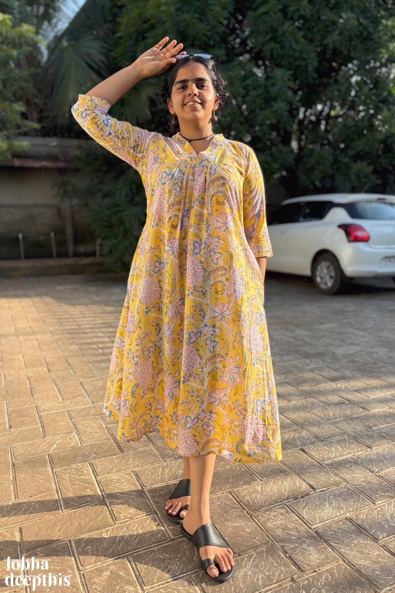 Lemonade Skies Sanganeri Dress - Lobha Deepthis