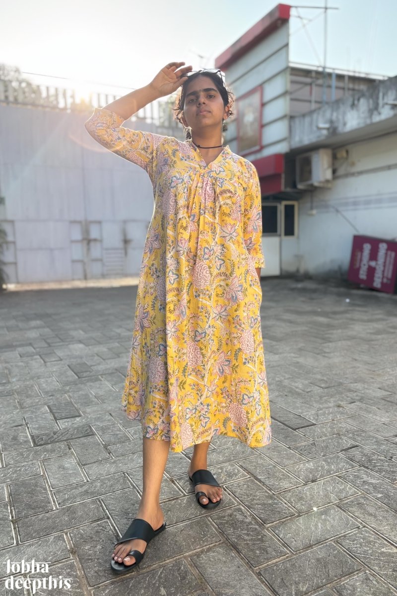 Lemonade Skies Sanganeri Dress - Lobha Deepthis