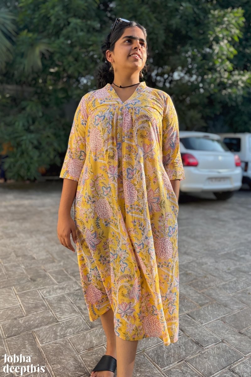 Lemonade Skies Sanganeri Dress - Lobha Deepthis