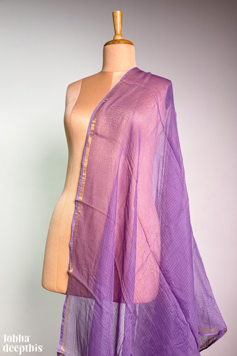 Light Lavender Plain Kota Doria Dupatta - Lobha Deepthis