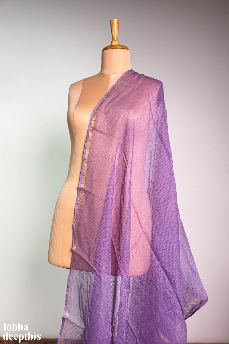 Light Lavender Plain Kota Doria Dupatta - Lobha Deepthis