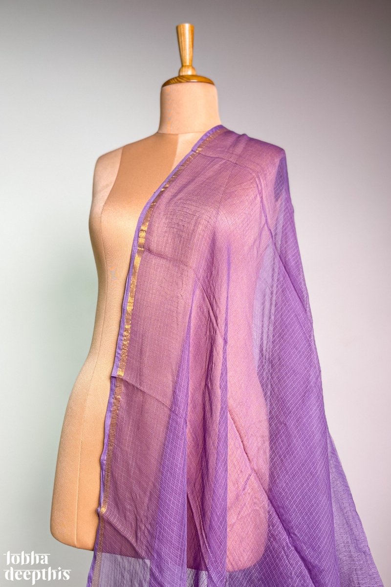 Light Lavender Plain Kota Doria Dupatta - Lobha Deepthis