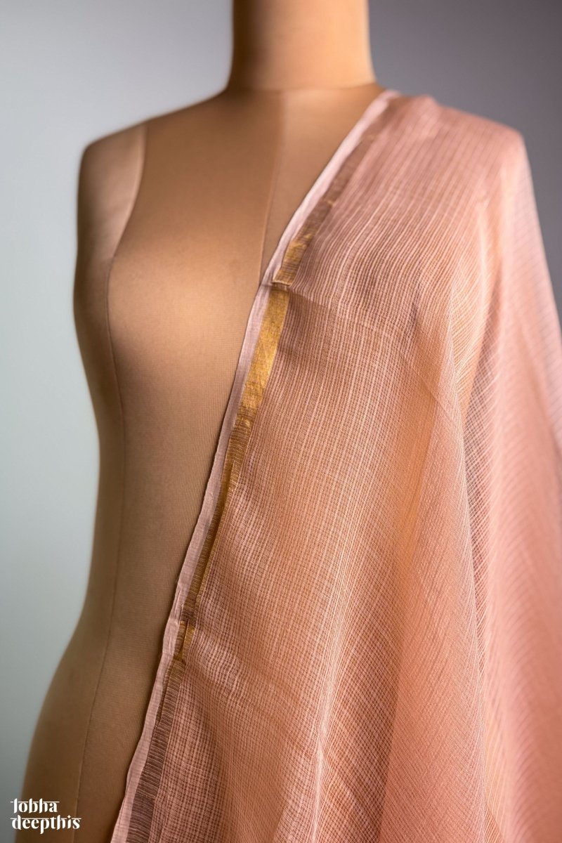 Light Orange Plain Kota Doria Dupatta - Lobha Deepthis