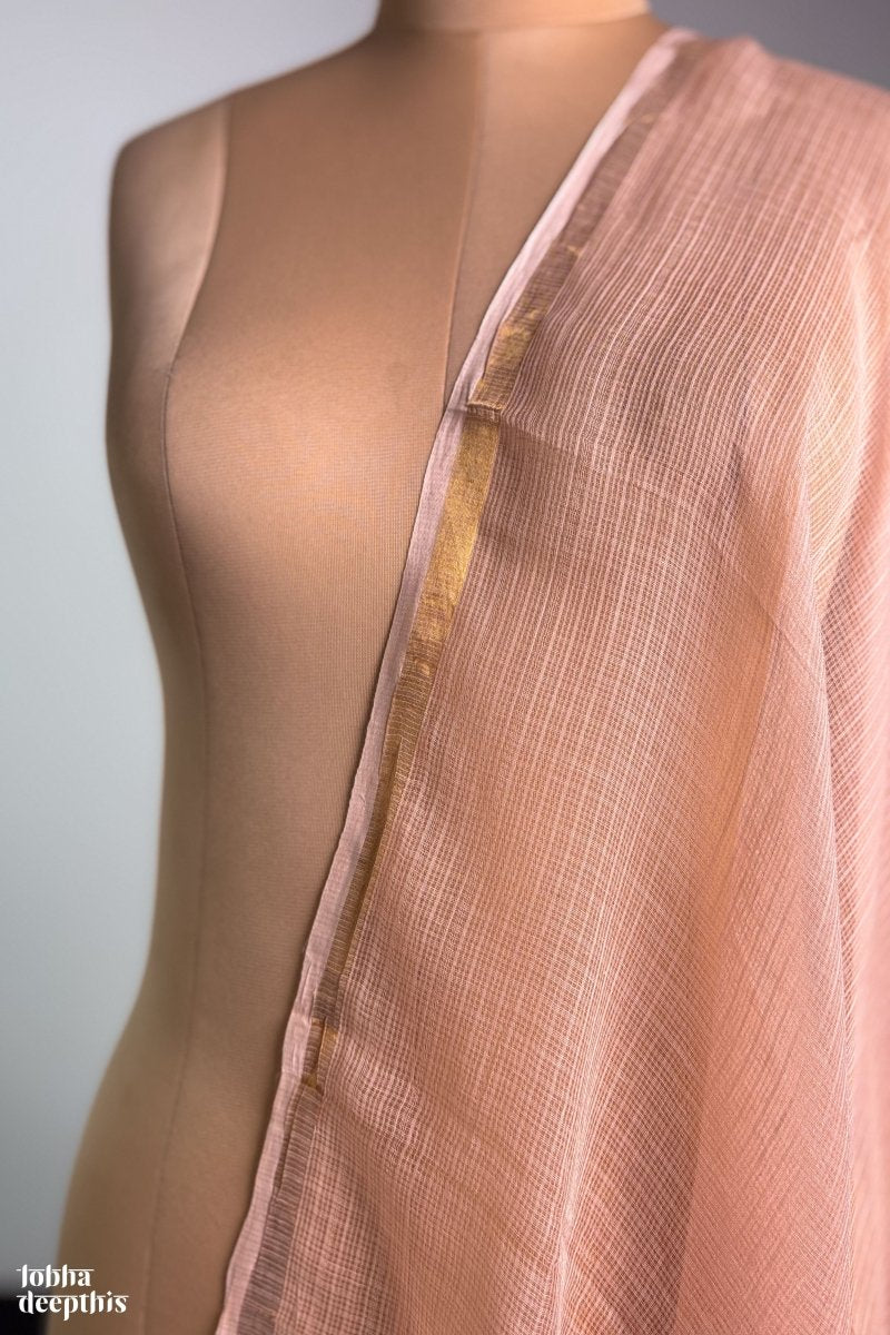 Light Orange Plain Kota Doria Dupatta - Lobha Deepthis