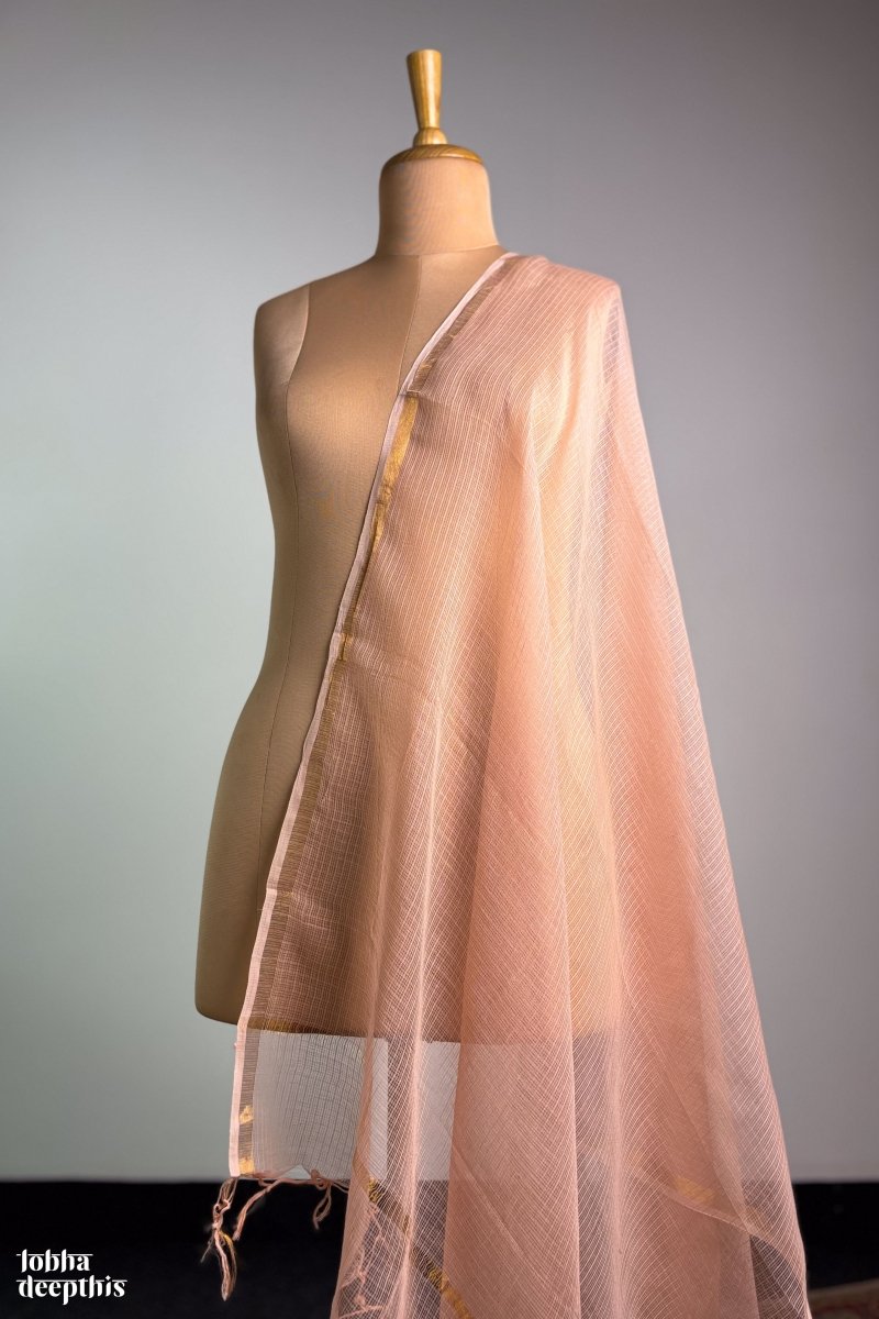 Light Orange Plain Kota Doria Dupatta - Lobha Deepthis