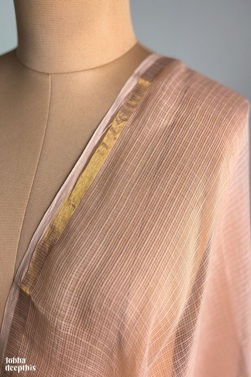 Light Orange Plain Kota Doria Dupatta - Lobha Deepthis