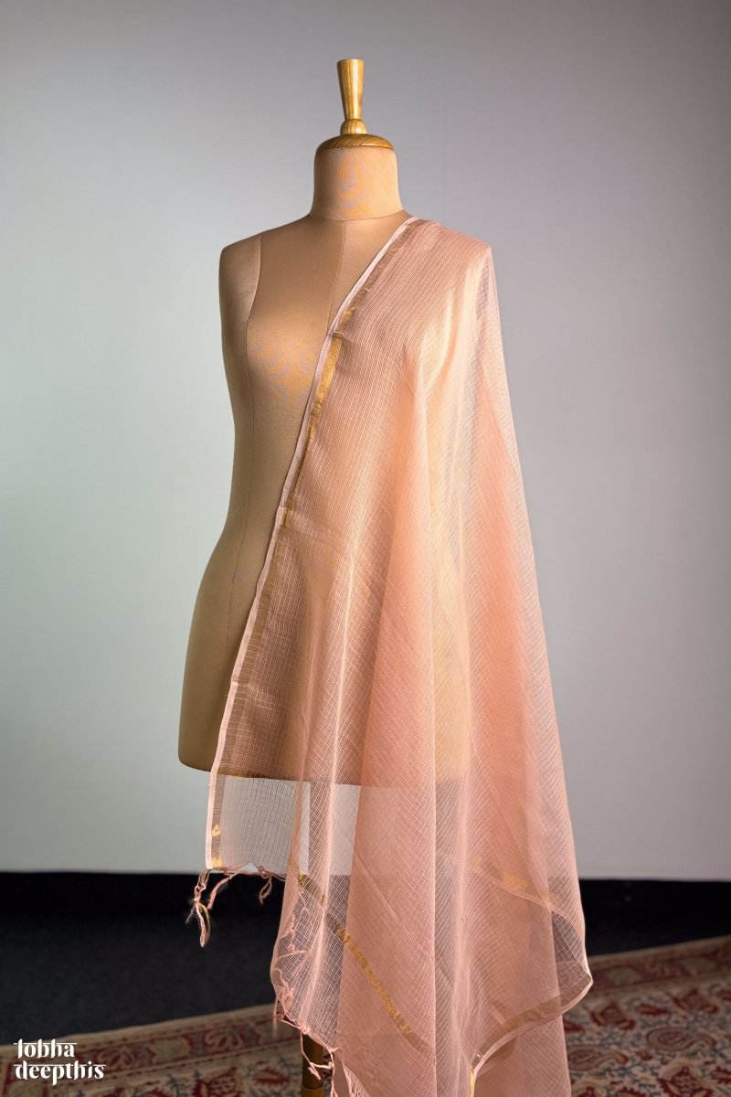 Light Orange Plain Kota Doria Dupatta - Lobha Deepthis
