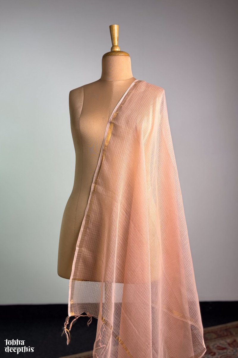 Light Orange Plain Kota Doria Dupatta - Lobha Deepthis
