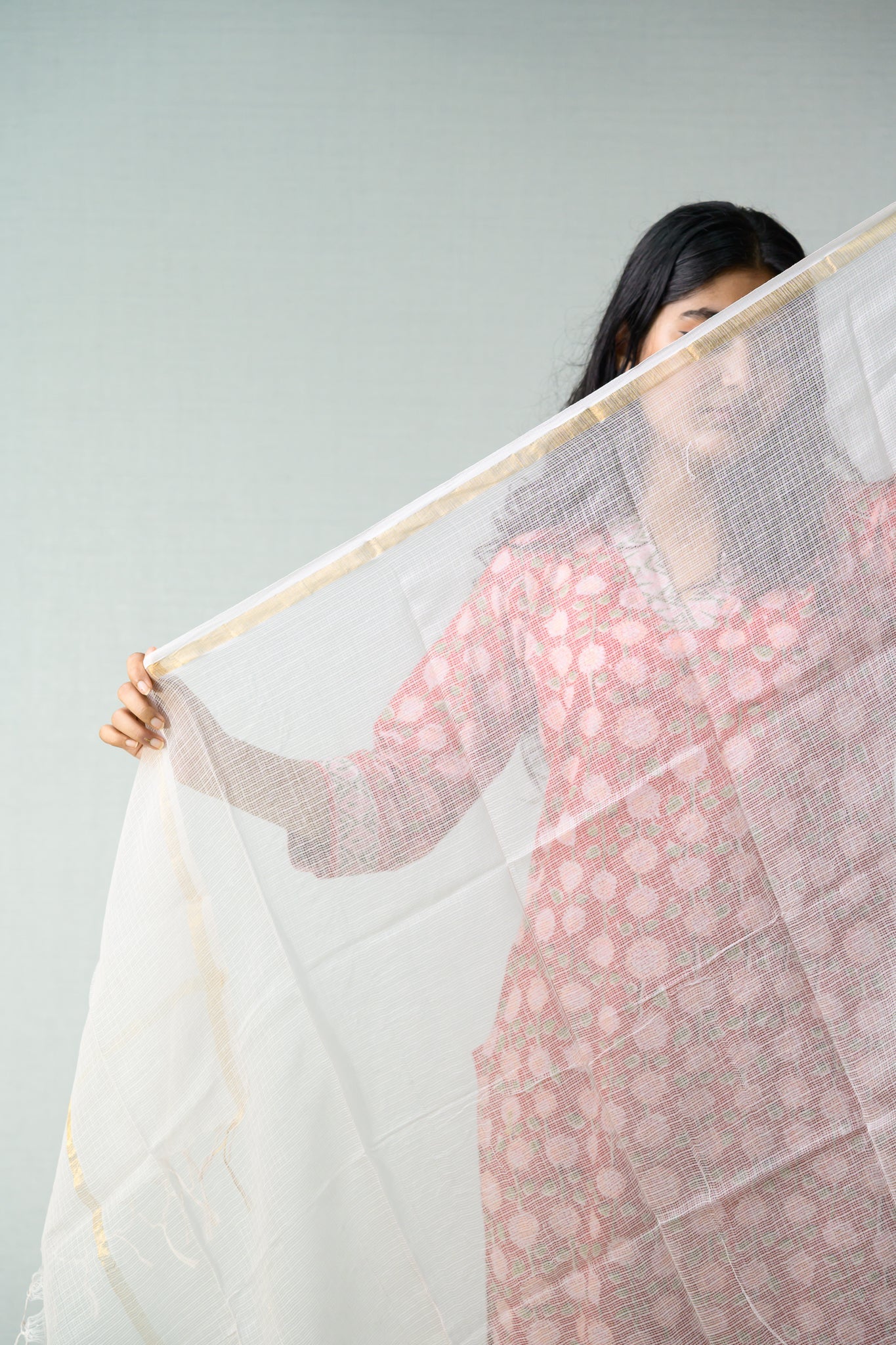 Light Pink Plain Kota Doria Dupatta - Lobha Deepthis