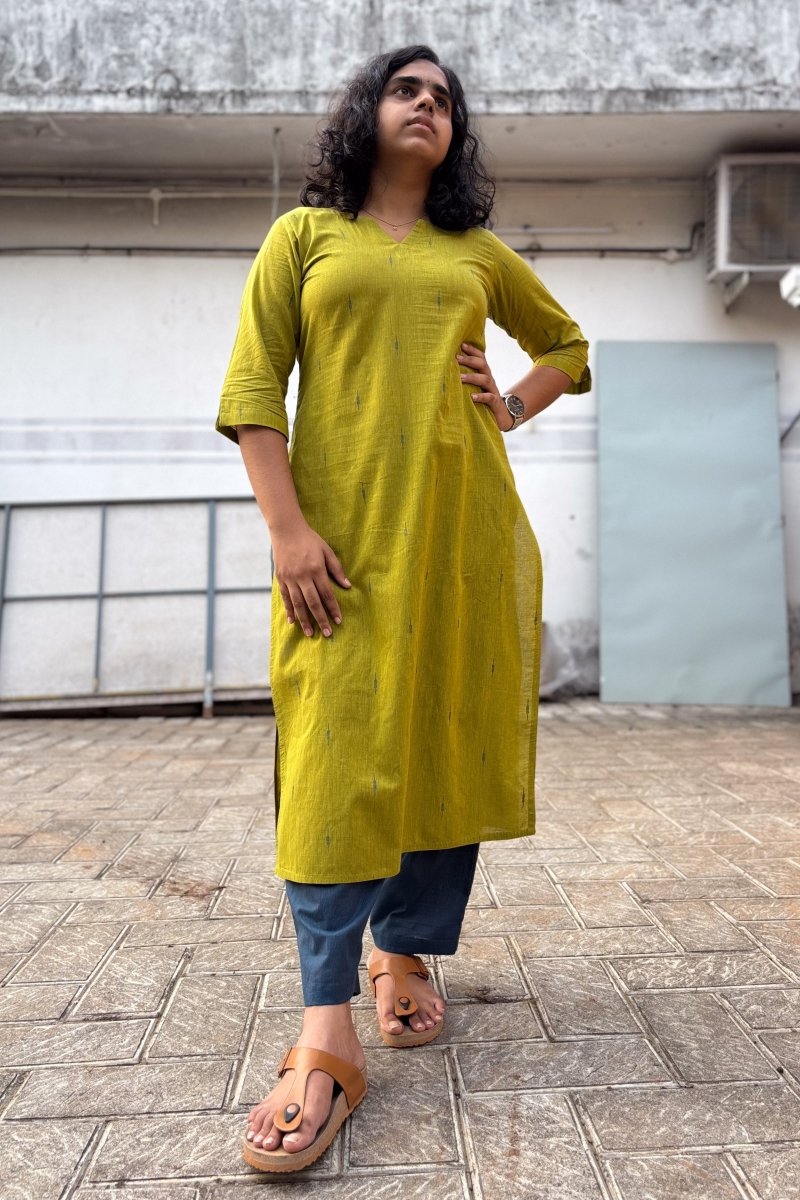 Lime South Cotton Straight Kurta - Lobha Deepthis