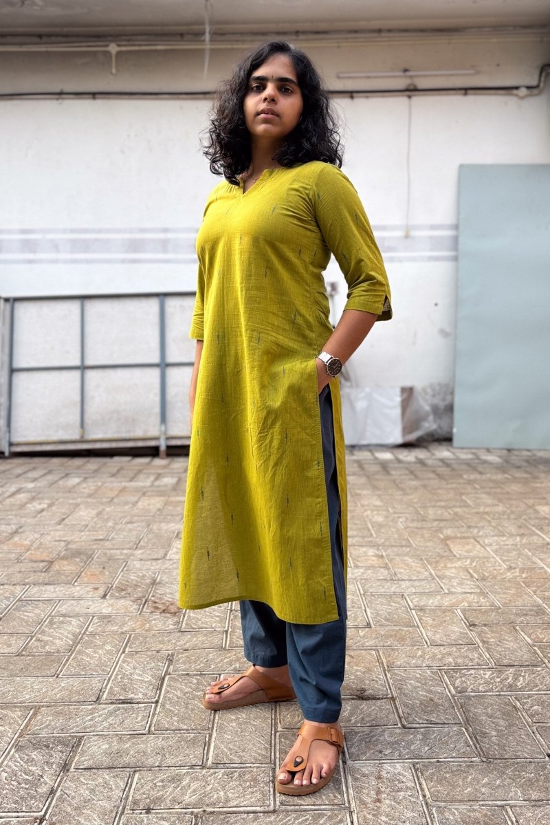 Lime South Cotton Straight Kurta - Lobha Deepthis