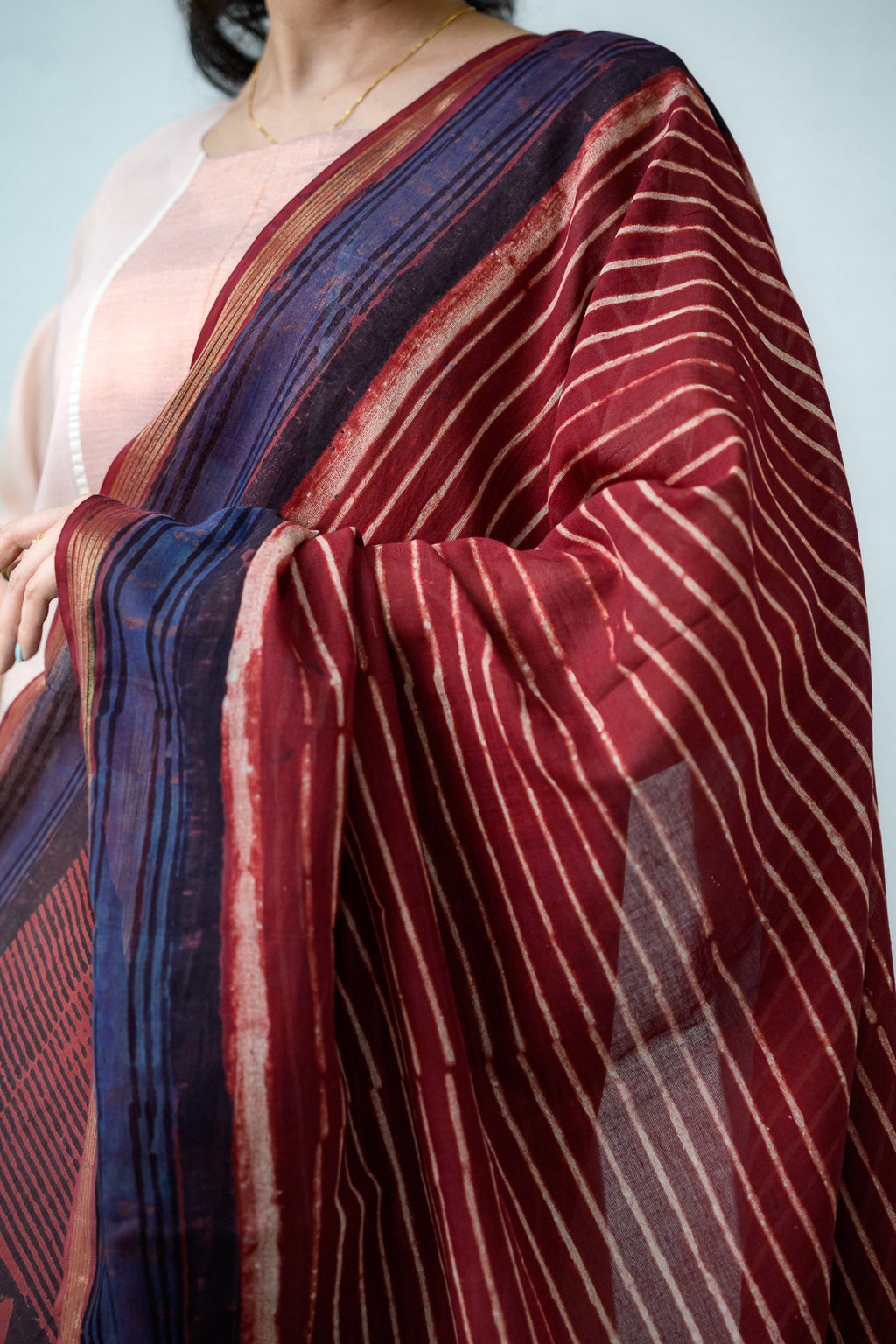 Lines and Angles Ajrakh Pure Cotton Dupatta - Lobha Deepthis