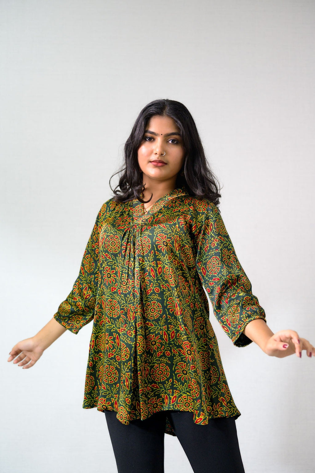 Living Green Modal Ajrakh Short Top - Lobha Deepthis