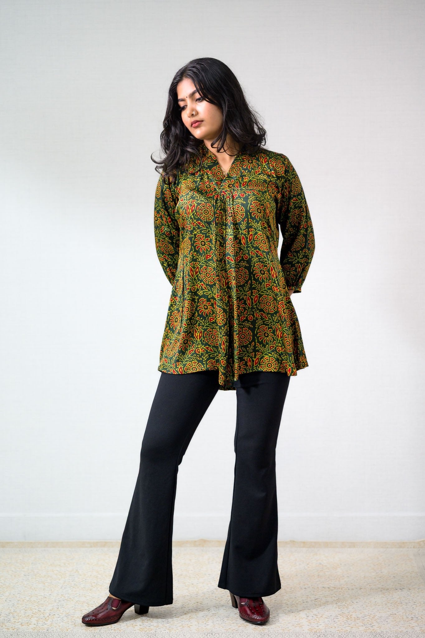 Living Green Modal Ajrakh Short Top - Lobha Deepthis