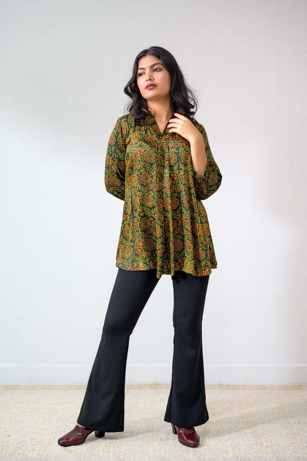 Living Green Modal Ajrakh Short Top - Lobha Deepthis