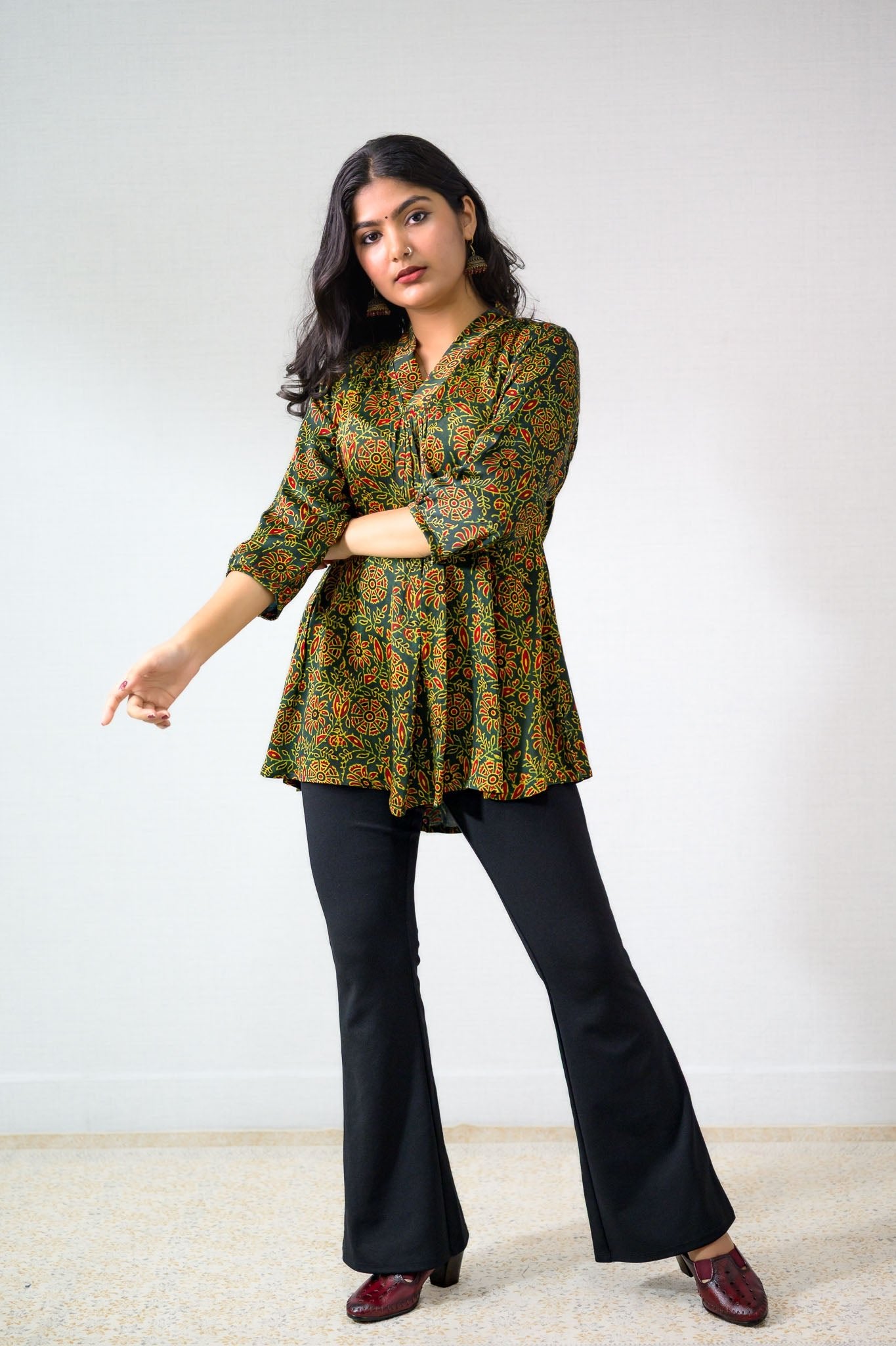 Living Green Modal Ajrakh Short Top - Lobha Deepthis