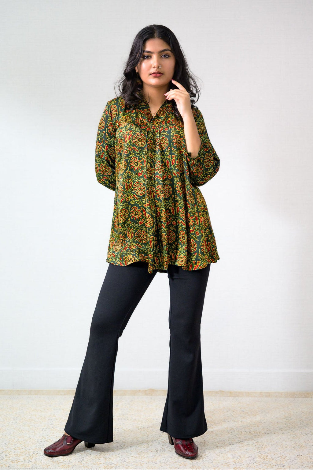 Living Green Modal Ajrakh Short Top - Lobha Deepthis