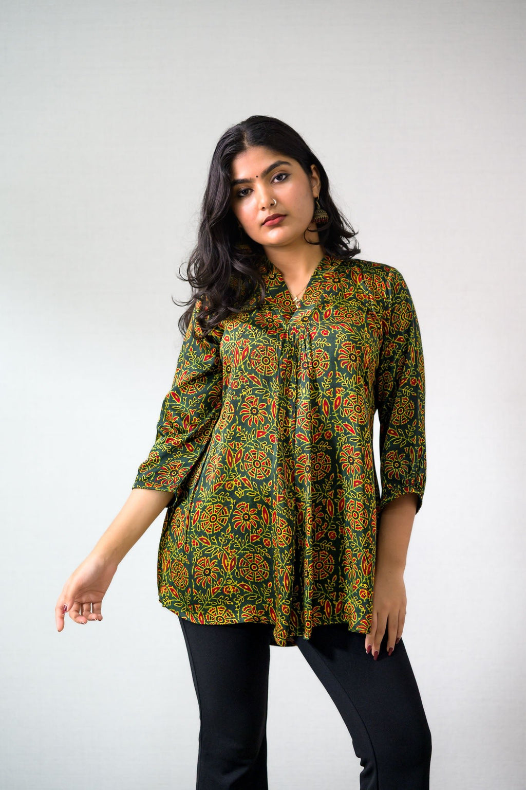 Living Green Modal Ajrakh Short Top - Lobha Deepthis