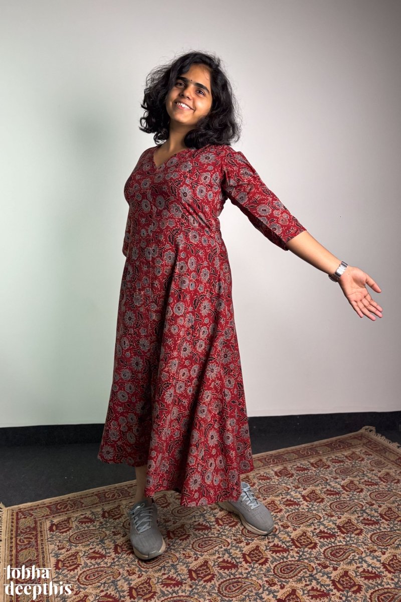 Madder Blooms Ajrakh Dress - Lobha Deepthis