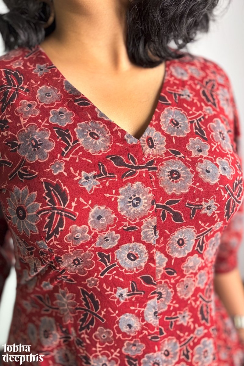 Madder Blooms Ajrakh Dress - Lobha Deepthis