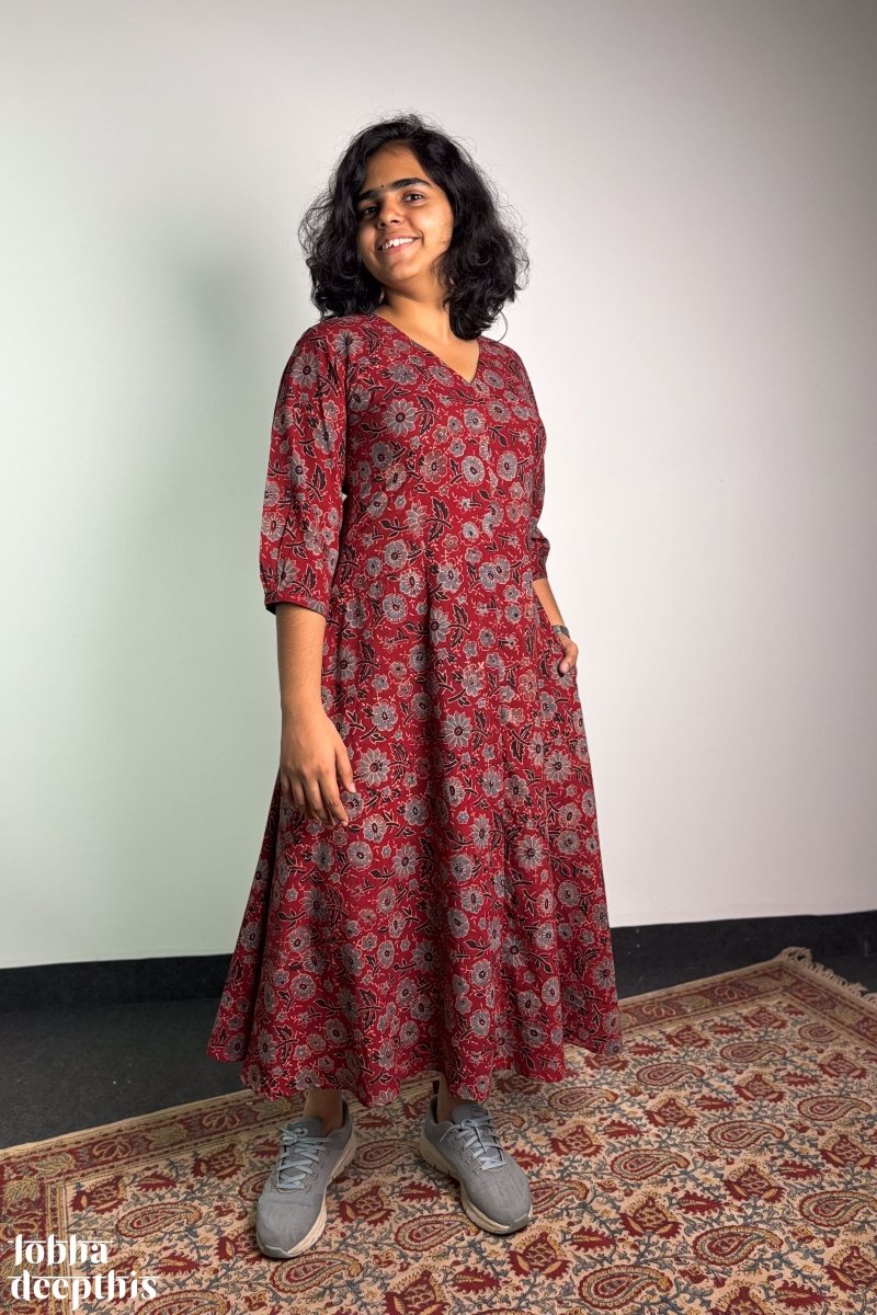 Madder Blooms Ajrakh Dress - Lobha Deepthis