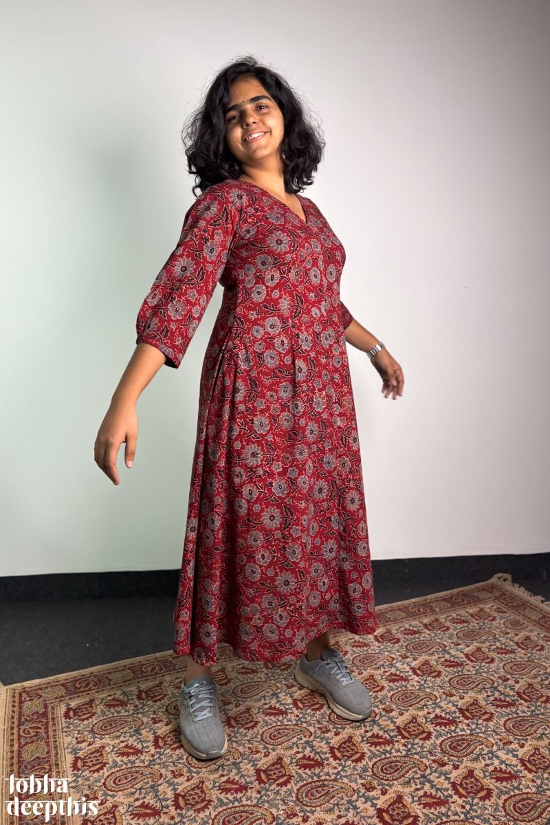 Madder Blooms Ajrakh Dress - Lobha Deepthis