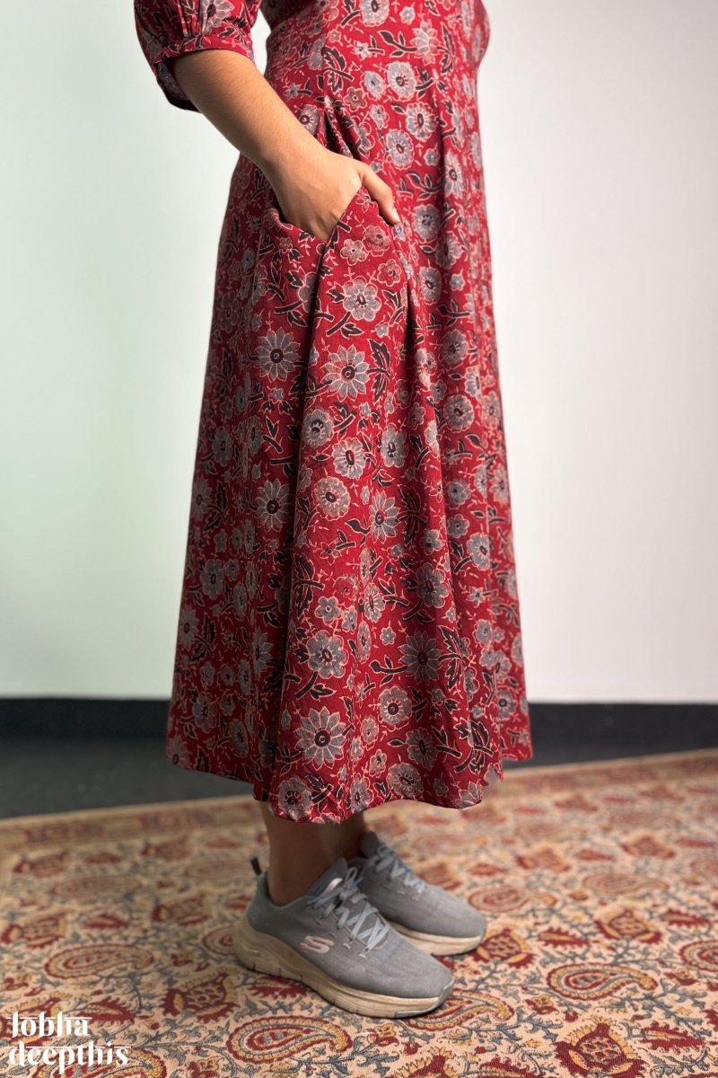 Madder Blooms Ajrakh Dress - Lobha Deepthis