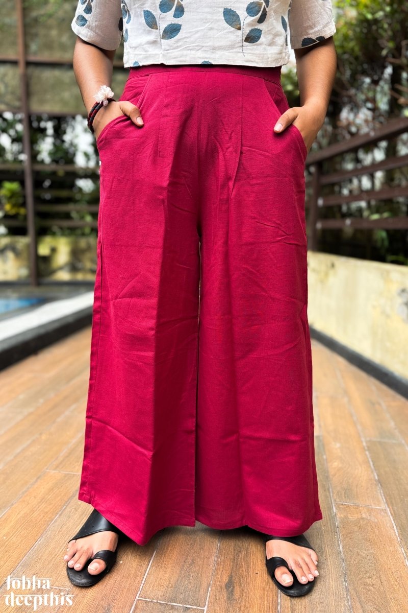 Madder Red Cotton Flax Parallel Pants - Lobha Deepthis