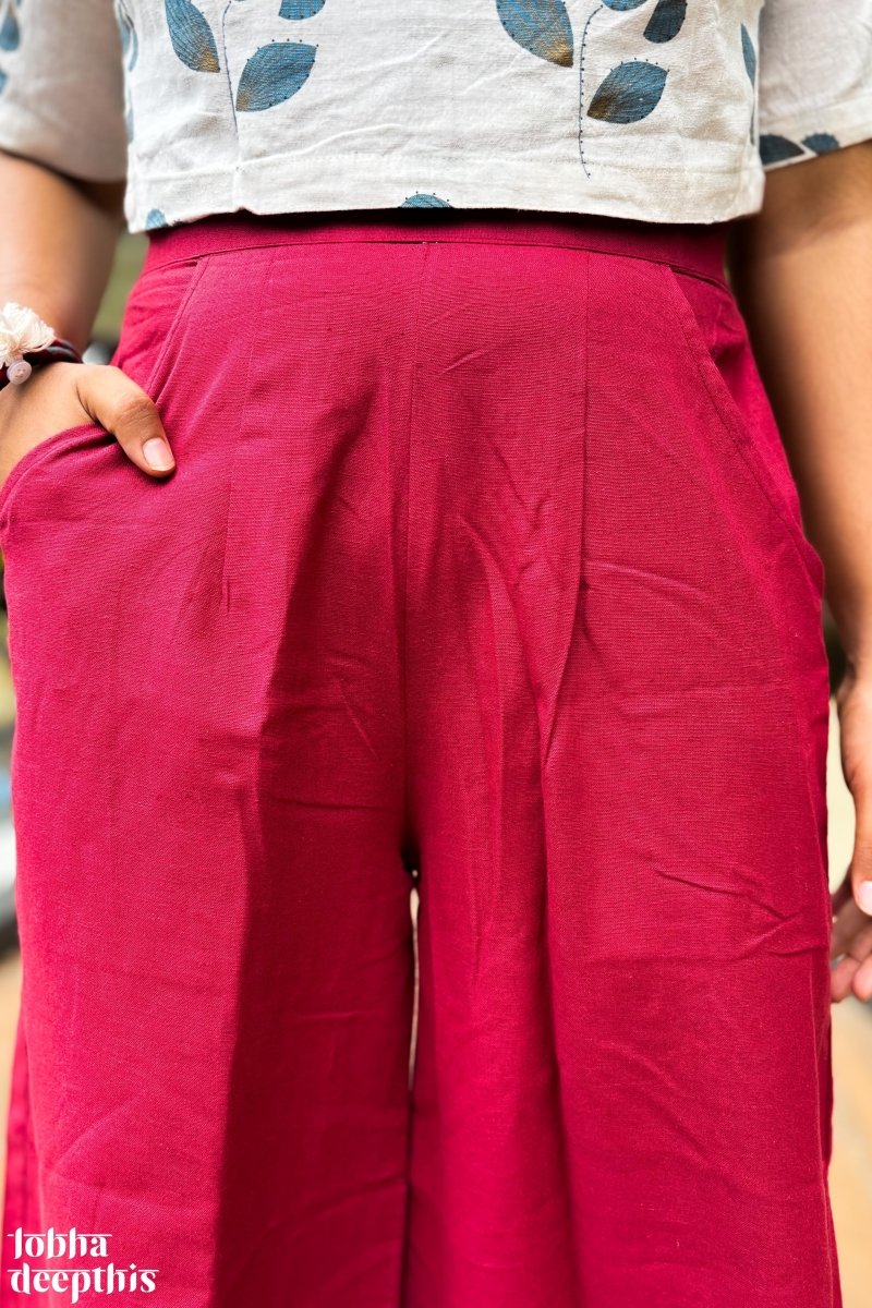 Madder Red Cotton Flax Parallel Pants - Lobha Deepthis