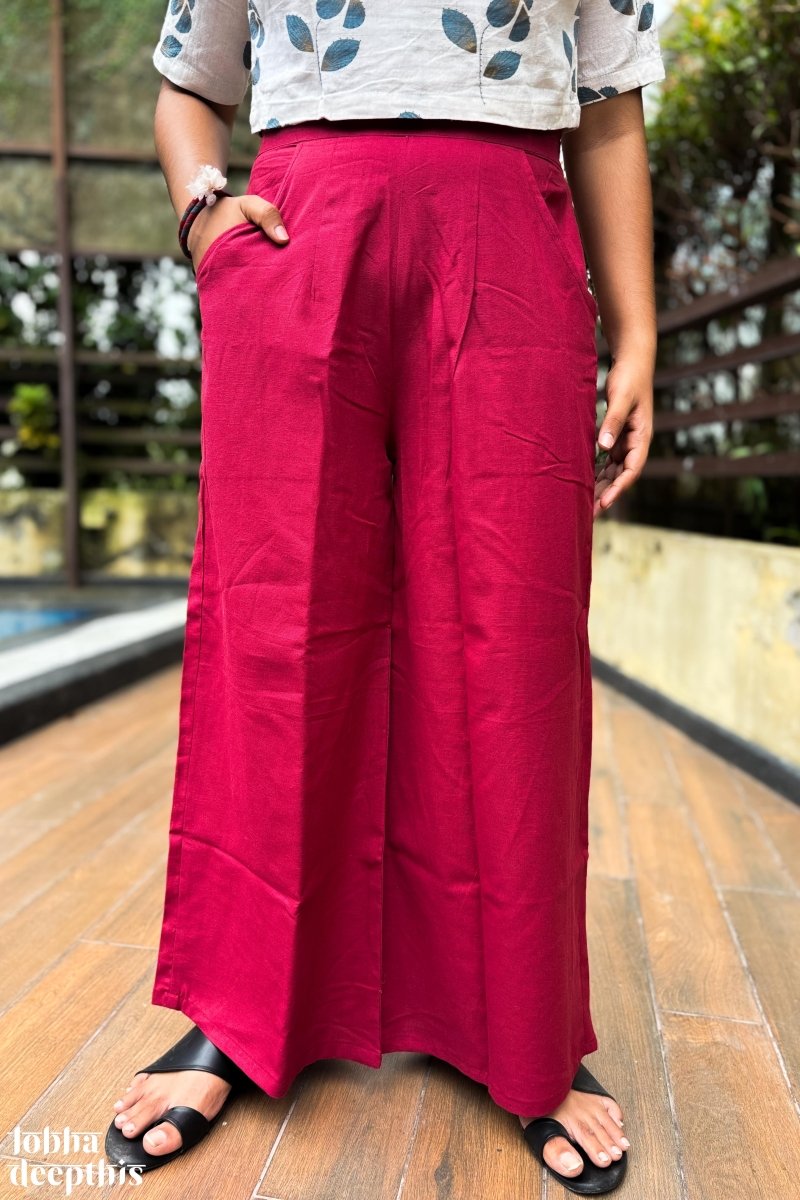 Madder Red Cotton Flax Parallel Pants - Lobha Deepthis