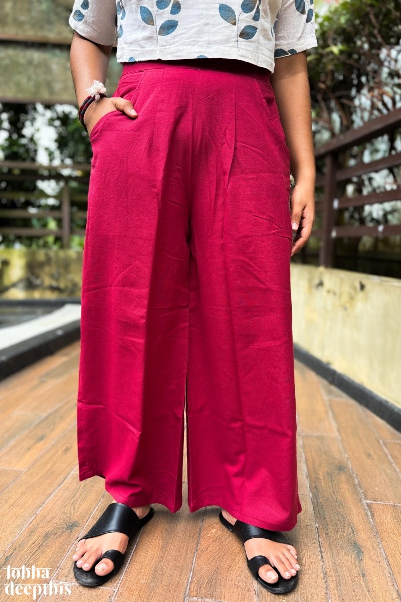 Madder Red Cotton Flax Parallel Pants - Lobha Deepthis