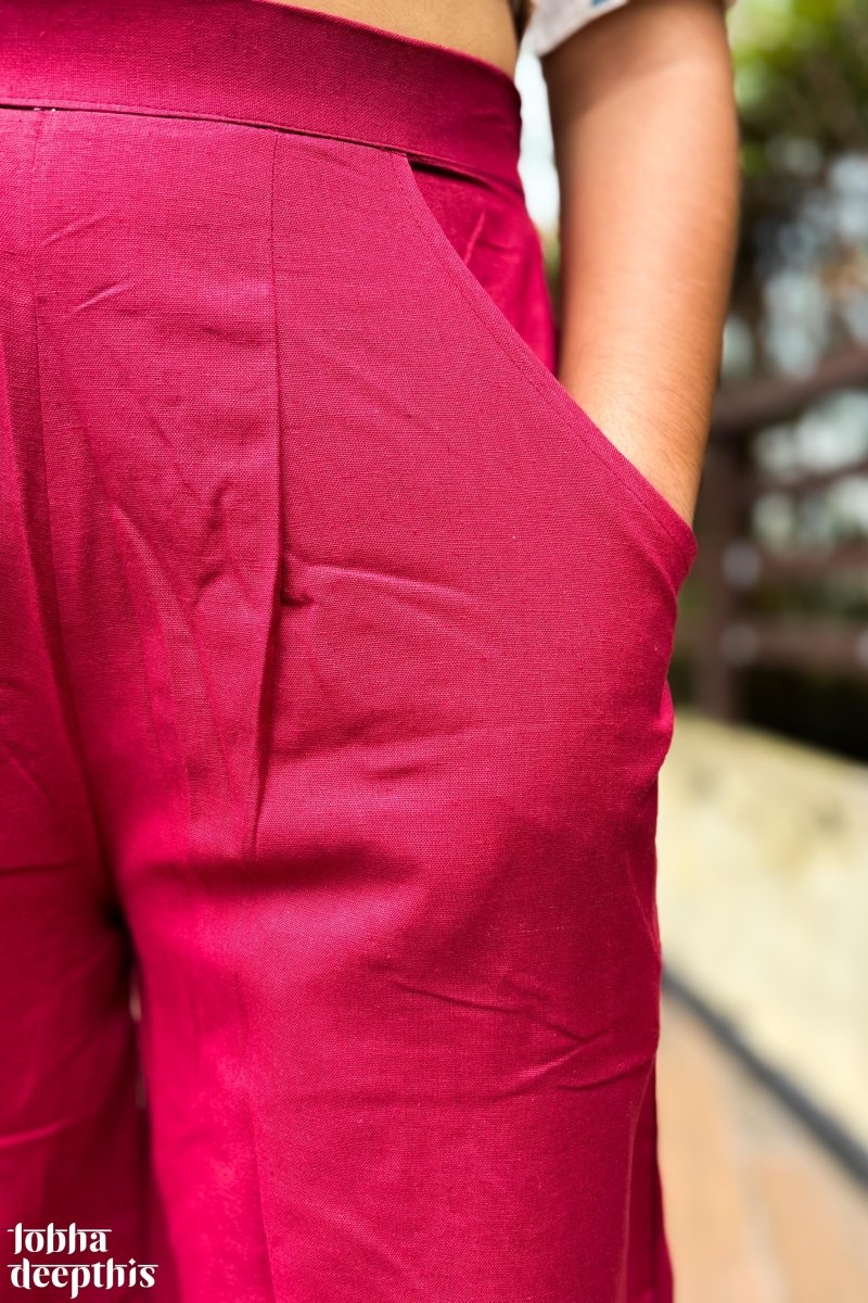 Madder Red Cotton Flax Parallel Pants - Lobha Deepthis