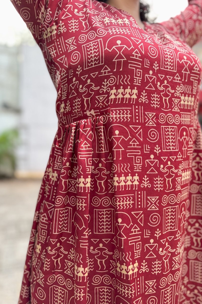 Madder Red Mashru Silk Dress - Lobha Deepthis