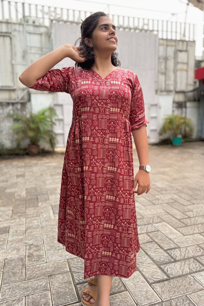 Madder Red Mashru Silk Dress - Lobha Deepthis