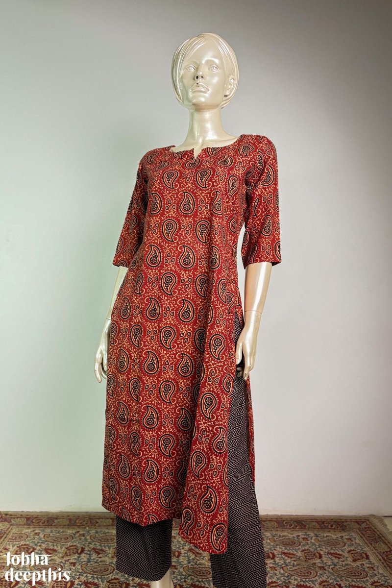 Madder Red Paisley Straight Kurta - Lobha Deepthis