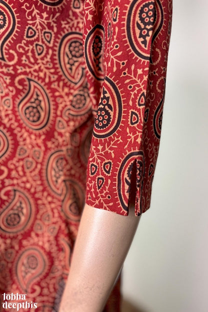 Madder Red Paisley Straight Kurta - Lobha Deepthis