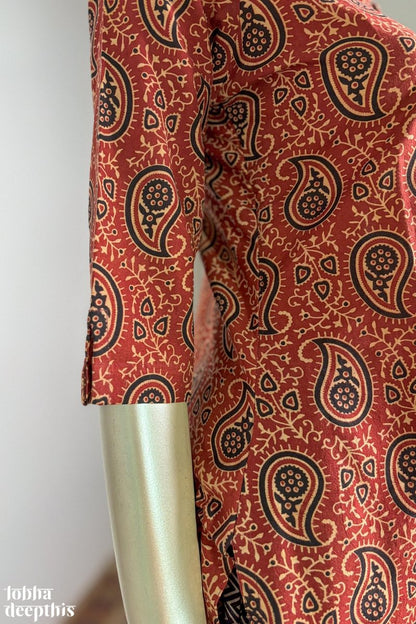 Madder Red Paisley Straight Kurta - Lobha Deepthis