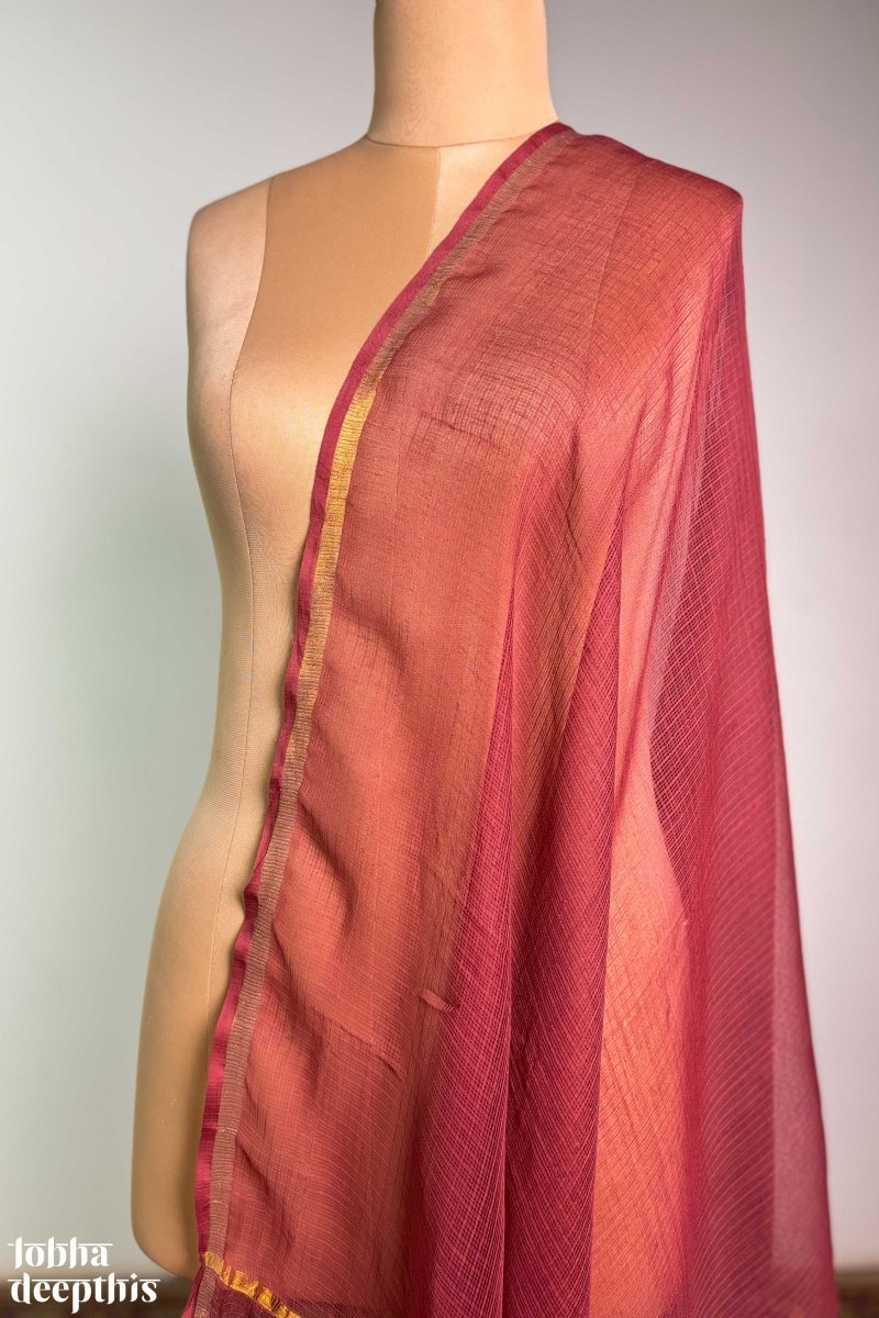 Madder Red Plain Kota Doria Dupatta - Lobha Deepthis